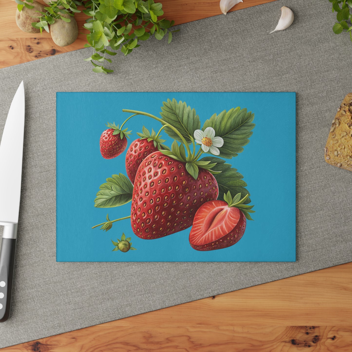 Vibrant Strawberry Glass Cutting Board, Kitchen Decor, Cooking Gift