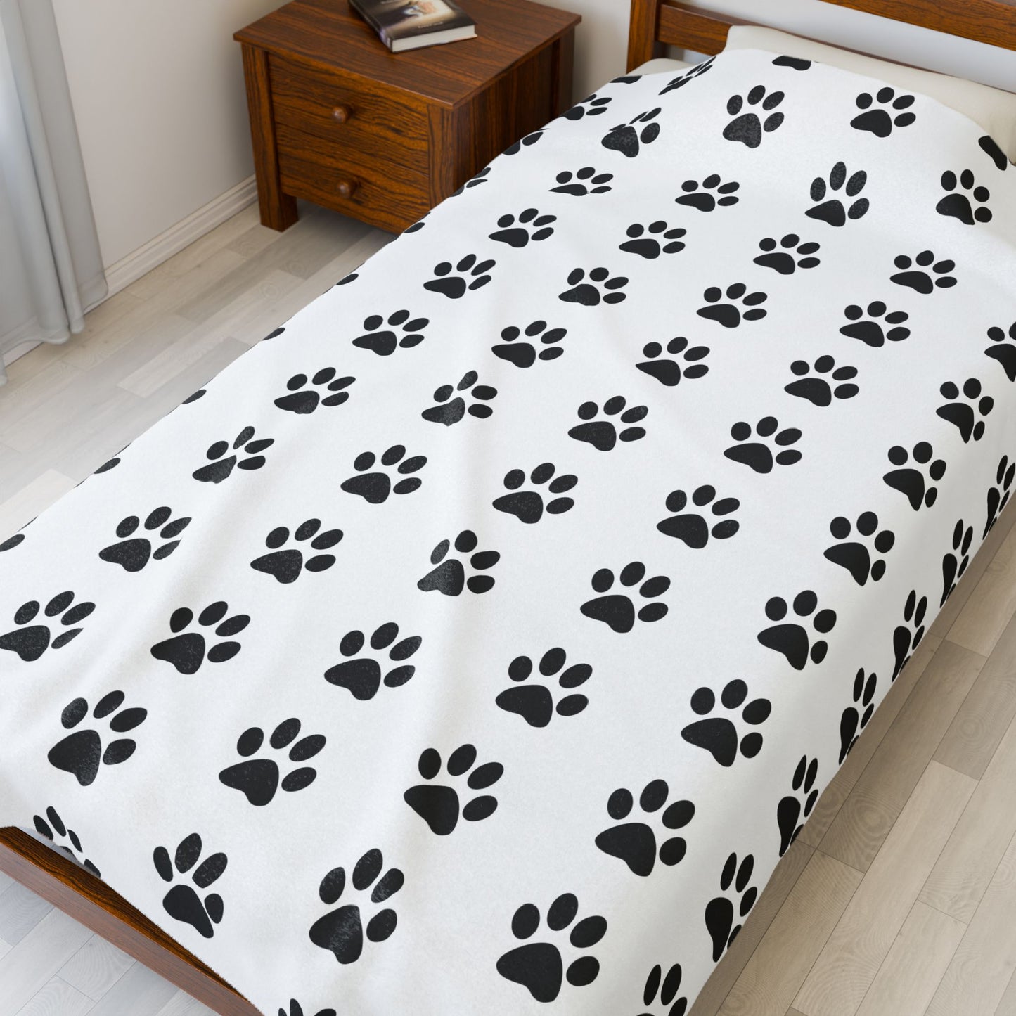 Paw Print Velveteen Plush Blanket, Cozy Pet Blanket, Dog Lover Gift, Soft Throw, Animal Print Home Decor