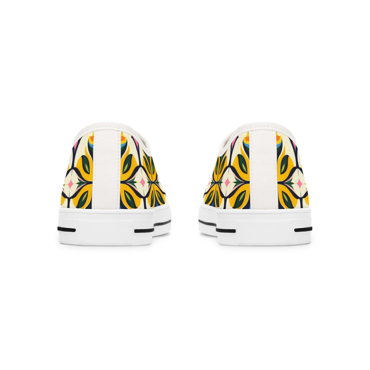 Floral Geometric Low Top Sneakers — Yellow Retro Tile Pattern