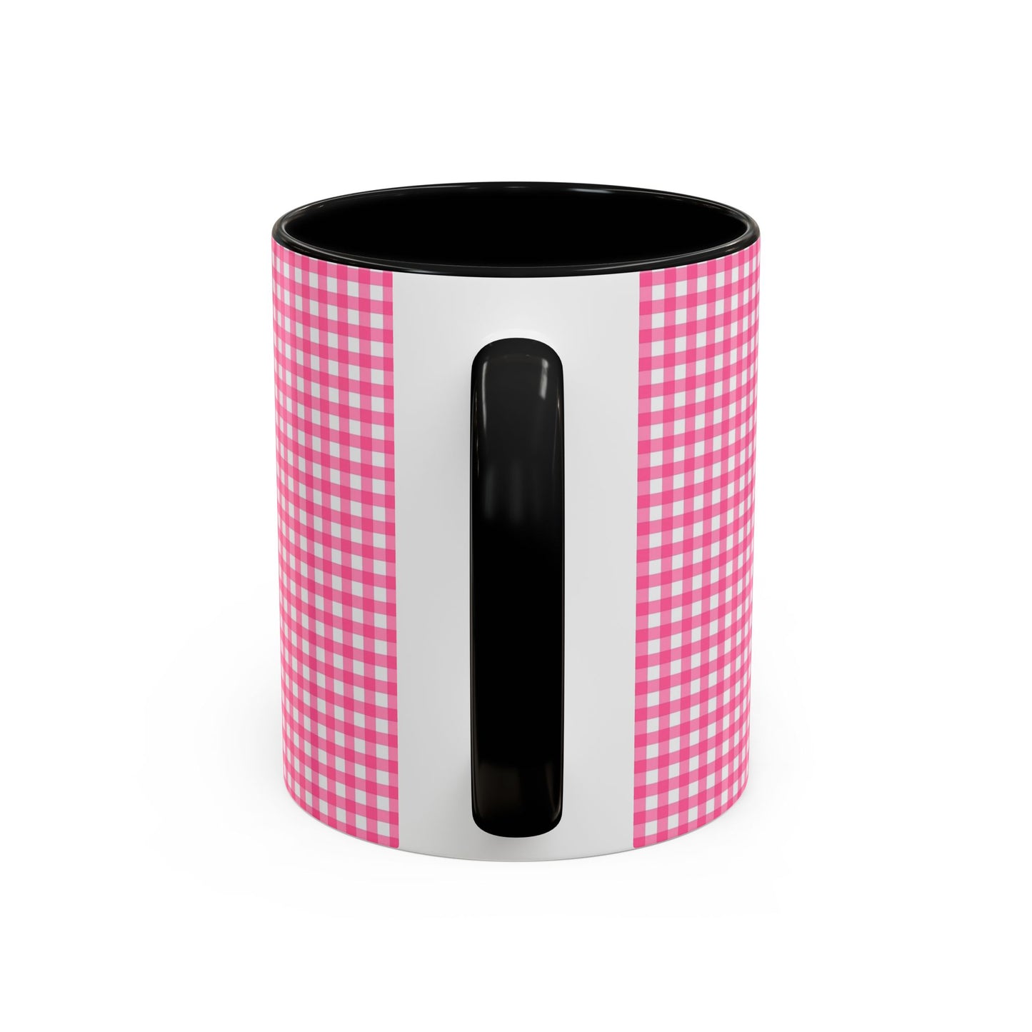 Pink Gingham Accent Coffee Mug, Cute Kitchen Decor, Gift for Coffee Lovers, Home Office Mug, Spring and Summer Vibes
