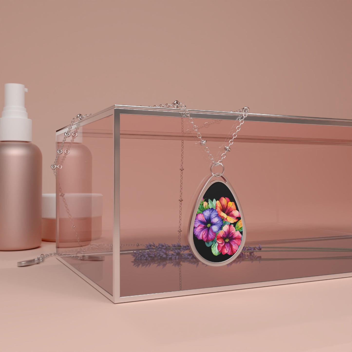 Floral Oval Necklace, Elegant Flower Pendant, Botanical Jewelry, Gift for Her, Nature-Inspired Necklace, Birthday Gift Idea