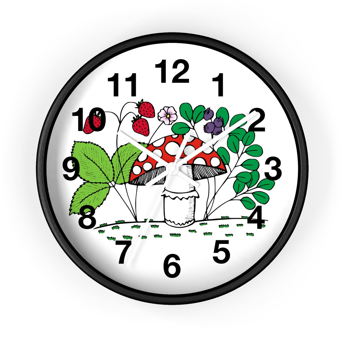 Charming Nature-Inspired Wall Clock with Mushroom and Berries, Home Decor, Rustic Clock, Gift for Nature Lovers, Boho Wall Art