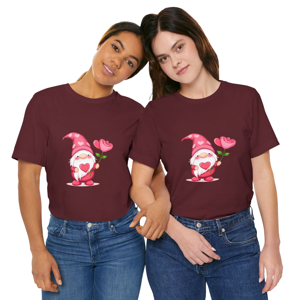 Valentine Gnome T‑Shirt — Cute Pink Gnome Holding Rose Tee