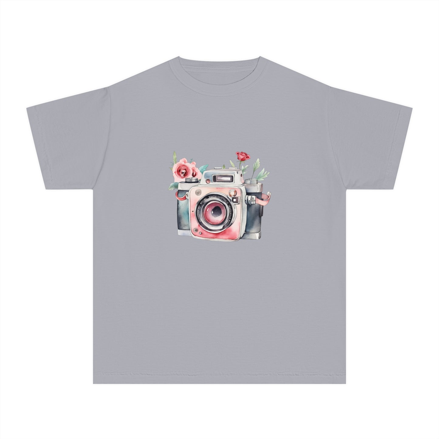 Floral Camera Youth Tee, Cute Teen Shirt, Photography Lover Gift, Artistic Kids Apparel, Unique Youth T-Shirt, Spring or Summer Style