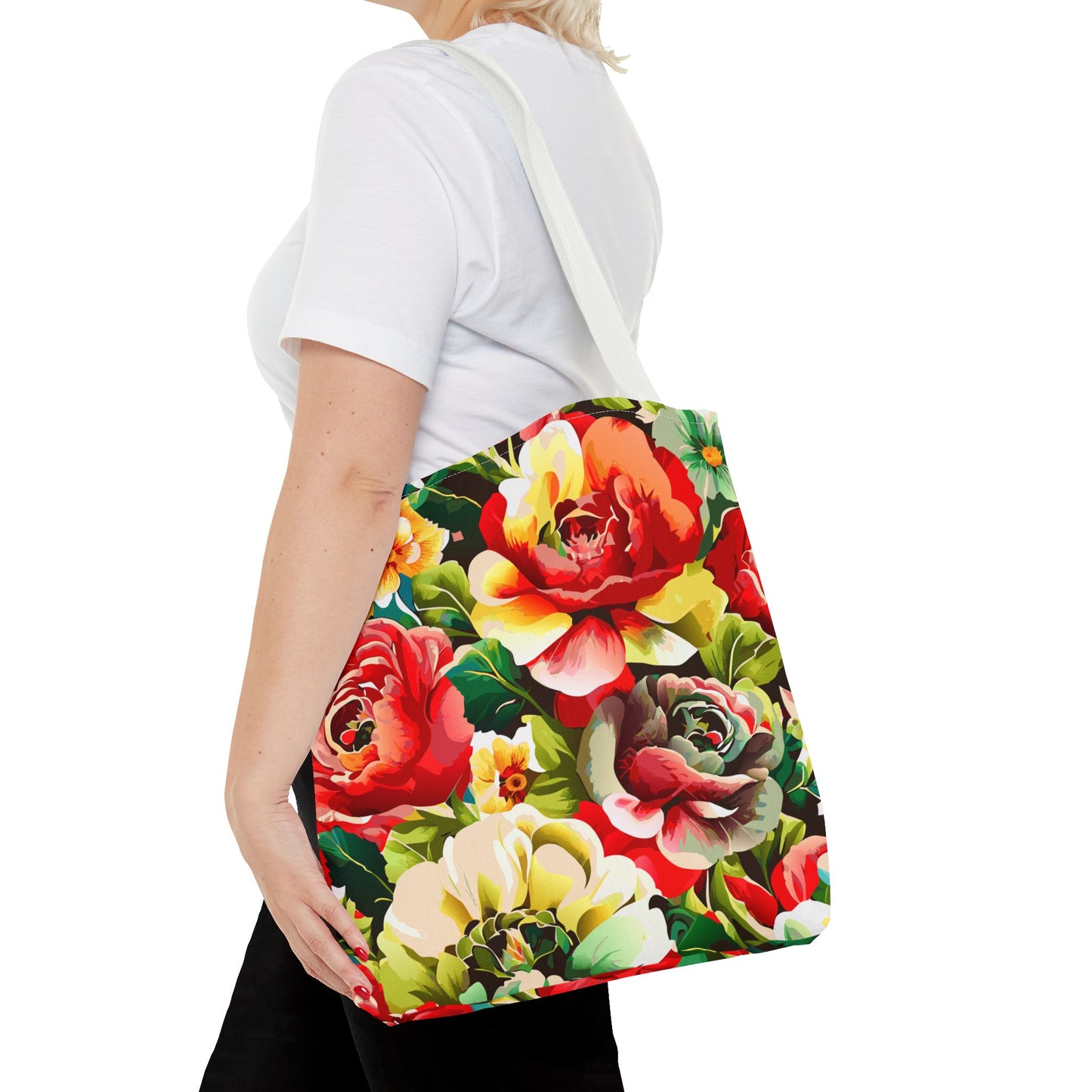 Floral Print Tote Bag - Colorful Reusable Shopping Bag Picnic Essential