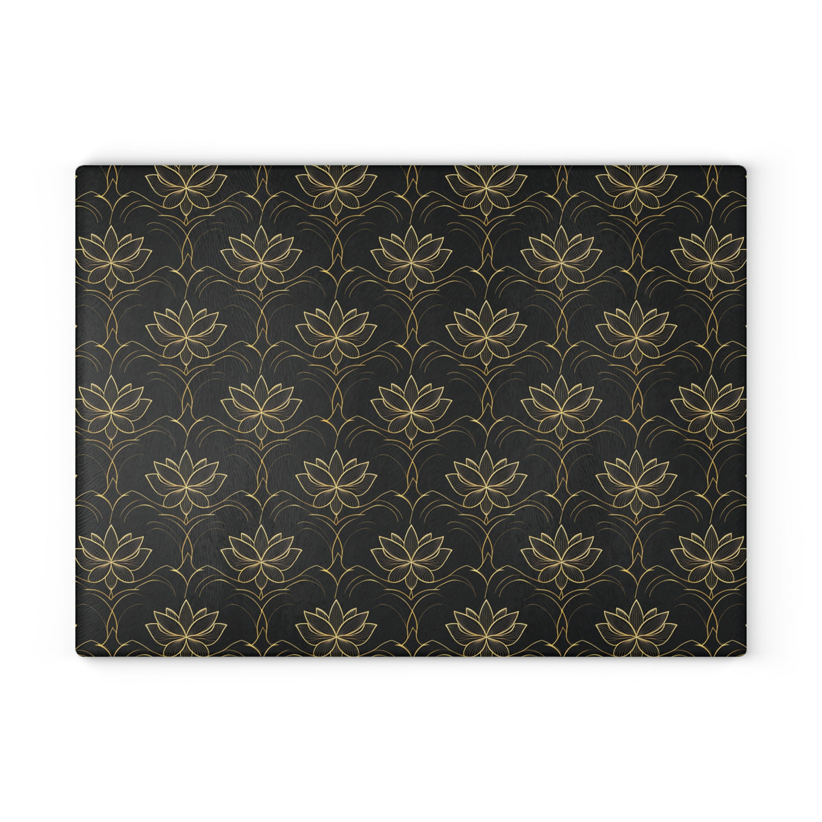 Lotus Pattern Glass Cutting Board — Elegant Black & Gold Kitchen Board
