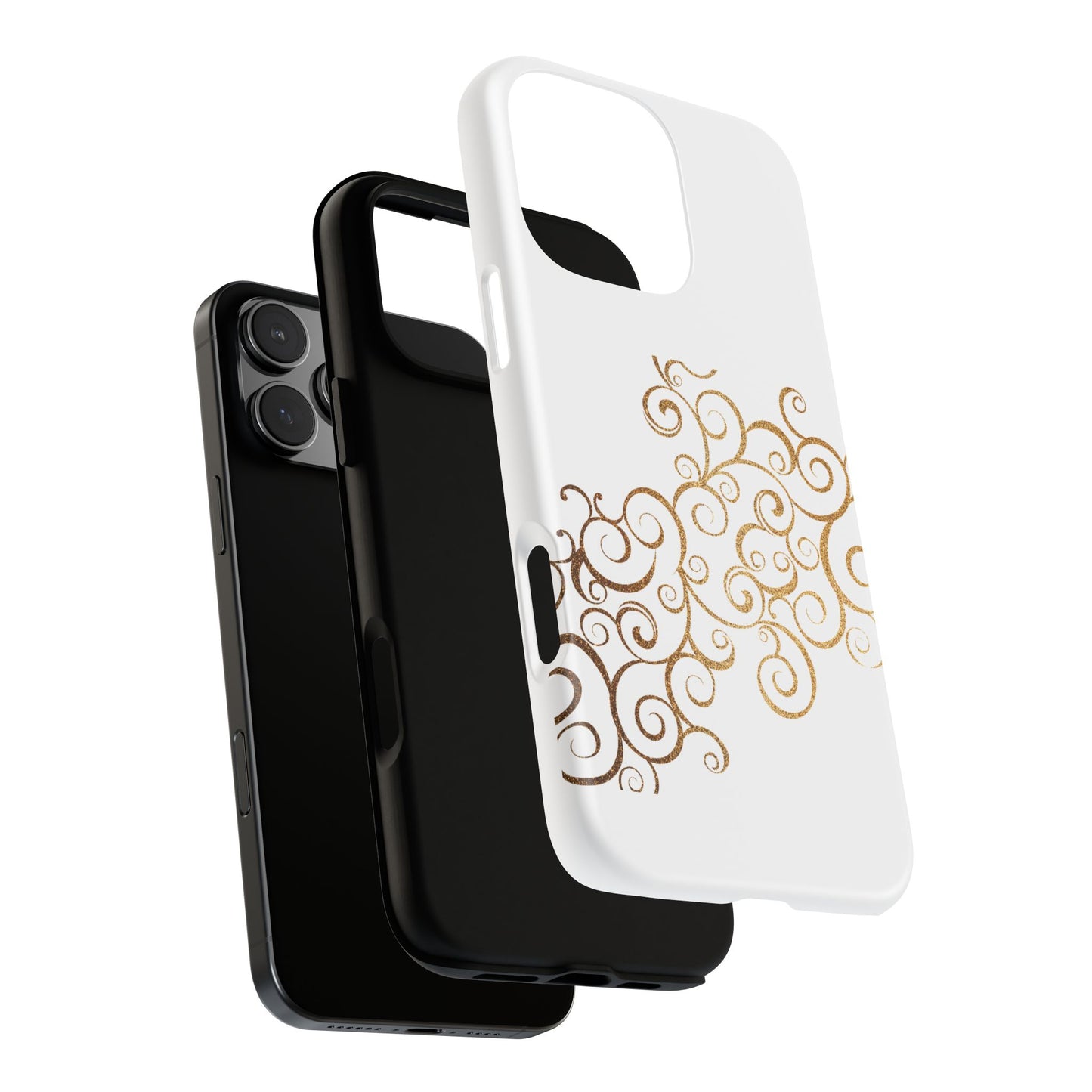 Elegant Floral Phone Case, Tough Cases, Gold Swirls, Stylish Protection, Trendy Gift, Chic Accessory