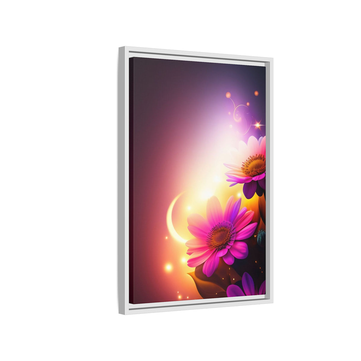 Framed Floral Canvas Art — Pink Daisies Sunset Wall Print