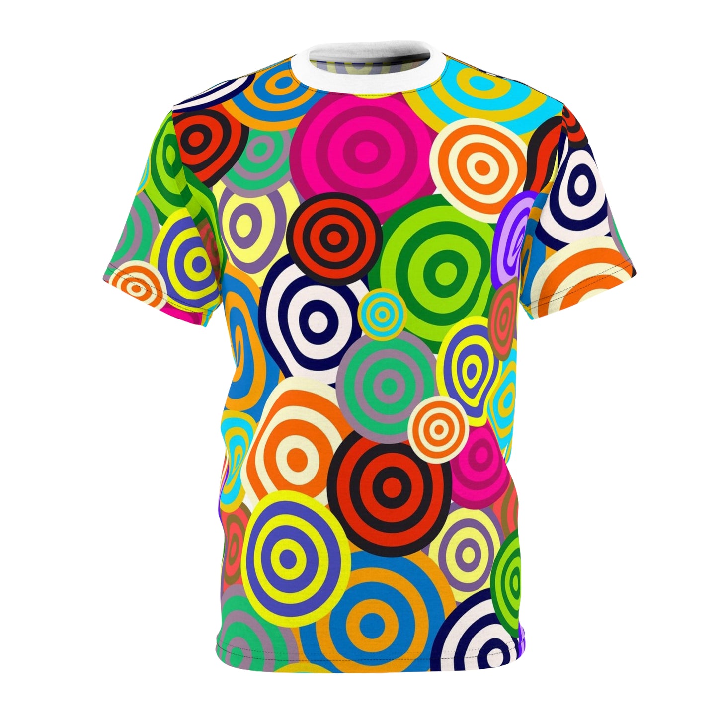 Colorful Circle Pattern Unisex Tee, Vibrant Graphic T-Shirt for Casual Wear, Gift for Art Lovers, Trendy Summer Style, Unique Retro Shirt