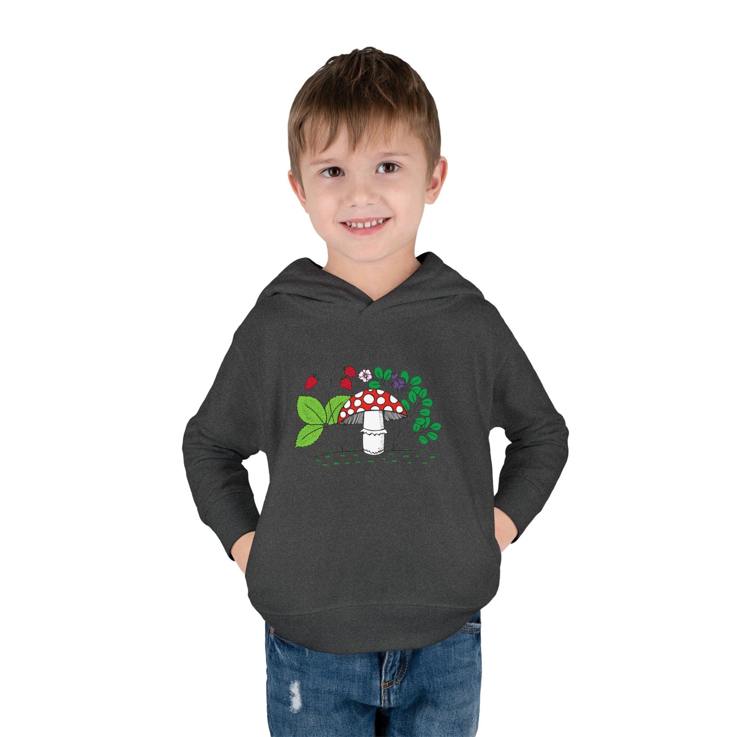 Whimsical Toddler Pullover Fleece Hoodie, Cute Sweater for Kids, Cozy Fall Fashion, Mushroom Design, Halloween Outfit, Gift for Toddlers
