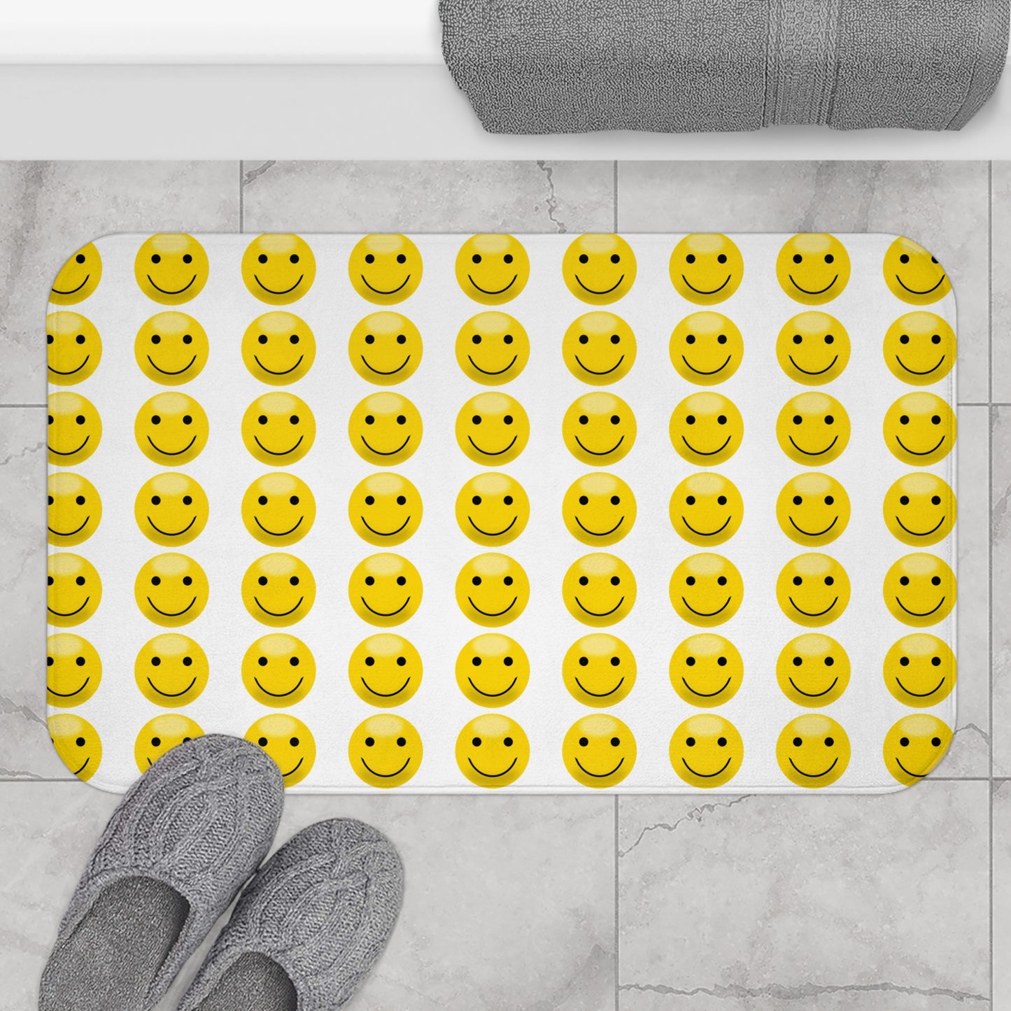 Cheerful Smile Bath Mat - Cute Bathroom Decor, Funky Floor Mat, Gift for Home, Happy Vibes, Smiley Face Mat