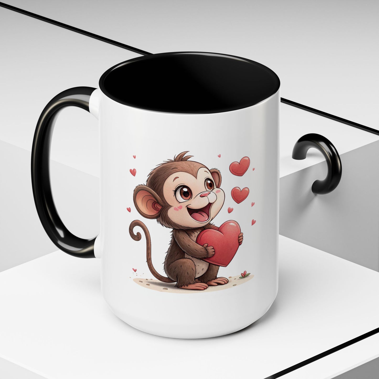 Cute Monkey Love Coffee Mug, Valentine's Gift, Animal Lover's Mug, Heartfelt Coffee Cup, Fun Kitchen Decor
