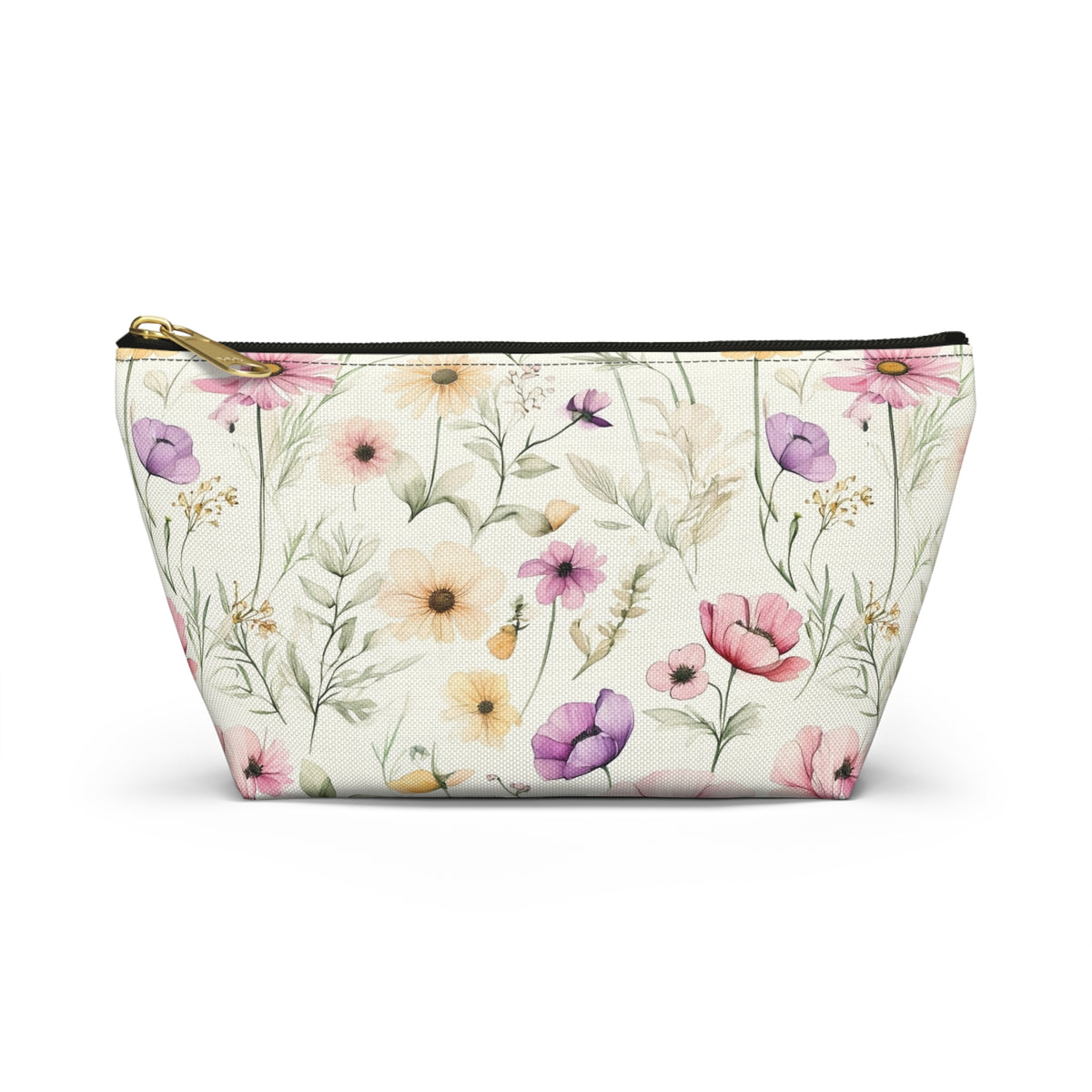 Floral Spring Makeup Pouch — Watercolor Wildflower Accessory Bag