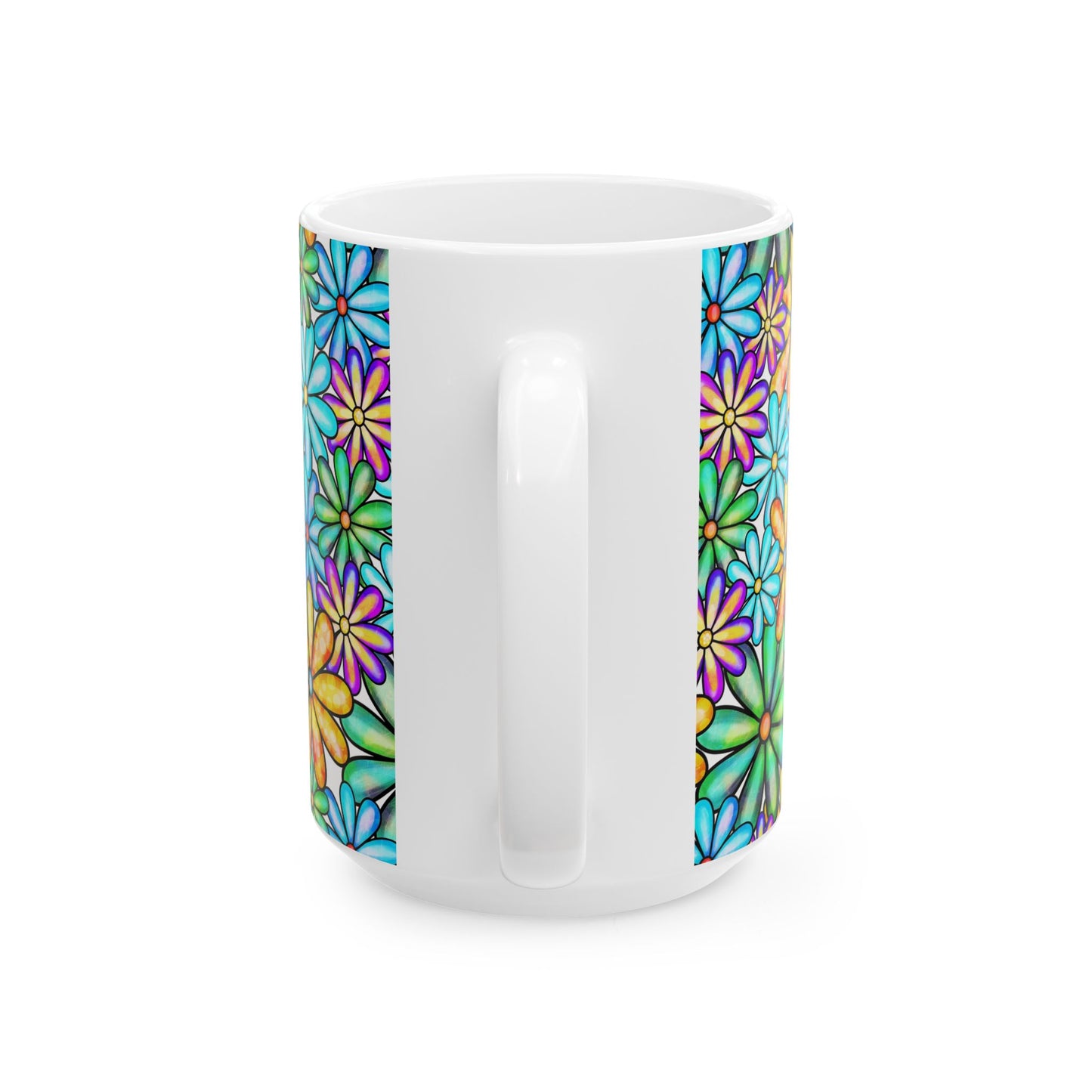 Colorful Flower Ceramic Mug, Vibrant Floral Coffee Cup,Tea Drinkers