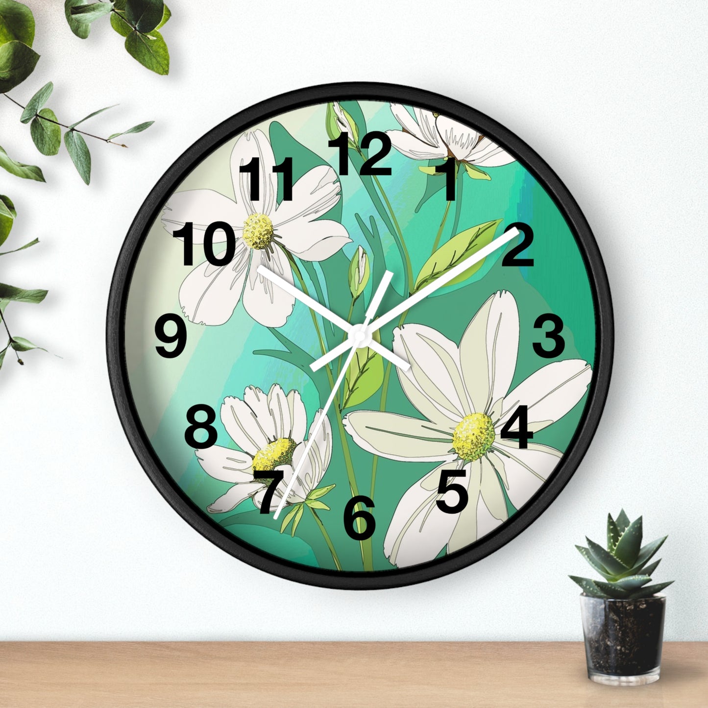 Wall Clock - Green White Floral