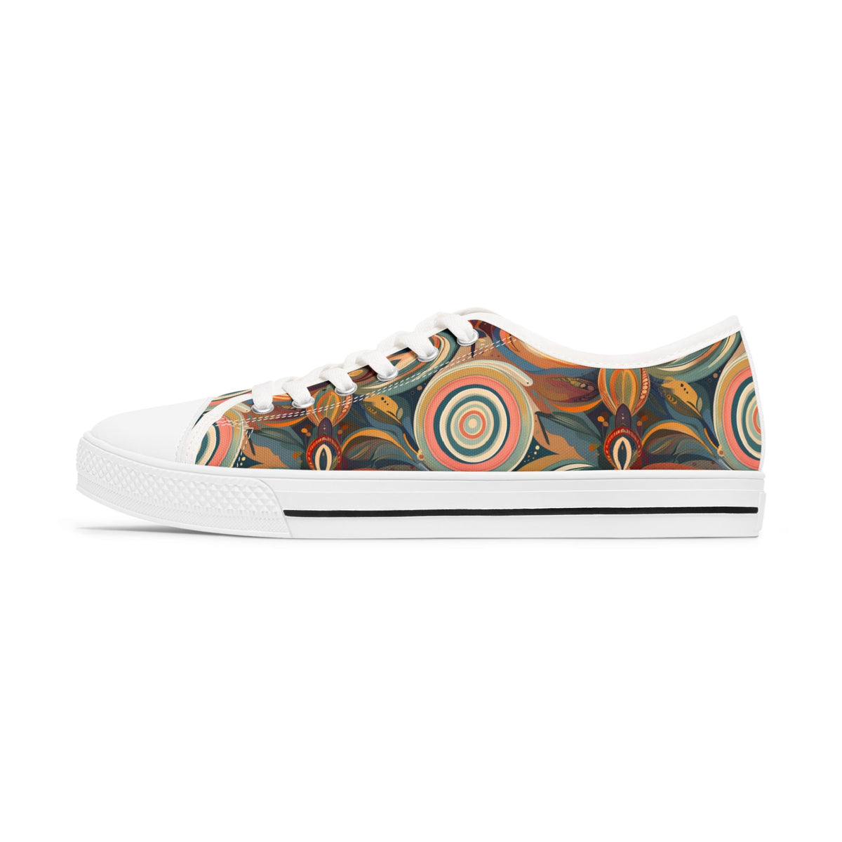 Low Top Sneakers — Retro Boho Circular Pattern Canvas Shoes
