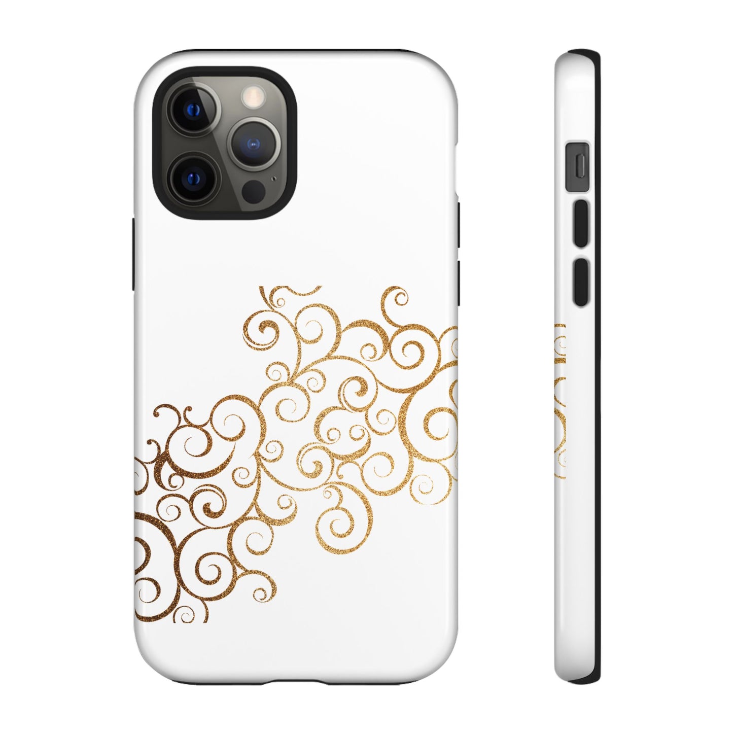 Elegant Floral Phone Case, Tough Cases, Gold Swirls, Stylish Protection, Trendy Gift, Chic Accessory