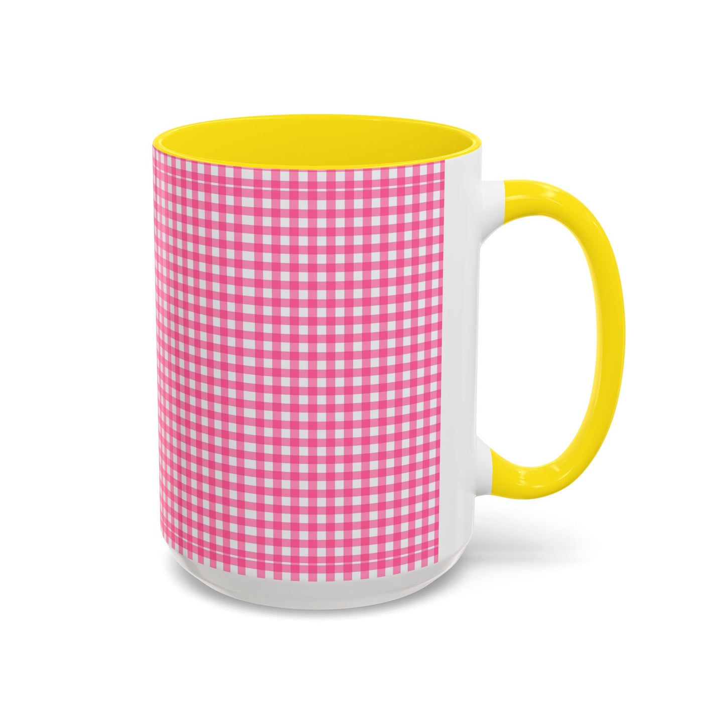 Pink Gingham Accent Coffee Mug, Cute Kitchen Decor, Gift for Coffee Lovers, Home Office Mug, Spring and Summer Vibes
