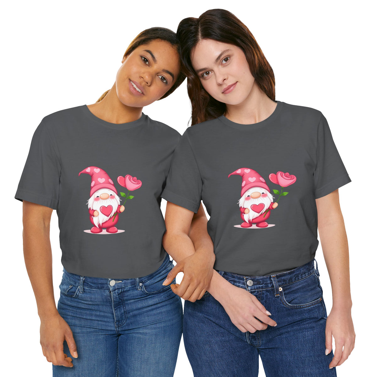 Valentine Gnome T‑Shirt — Cute Pink Gnome Holding Rose Tee