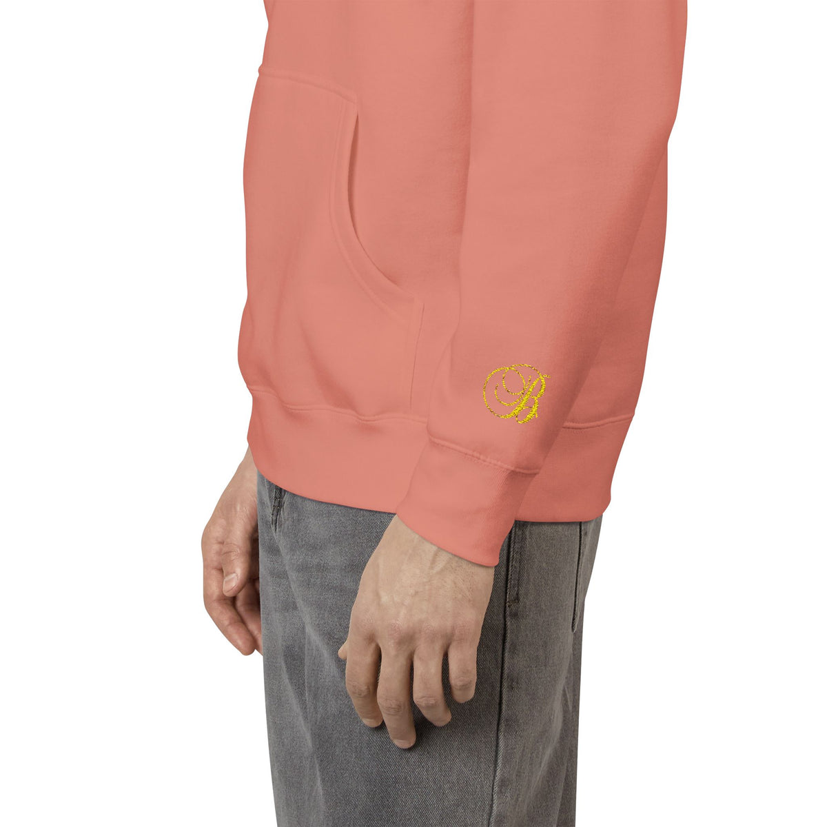 Coral Gold Floral Initial Hoodie — Monogram 'B' Casual Pullover