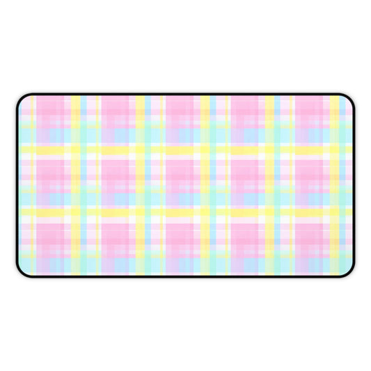 Pastel Plaid Desk Mat - Colorful Office Decor for Students and Professionals