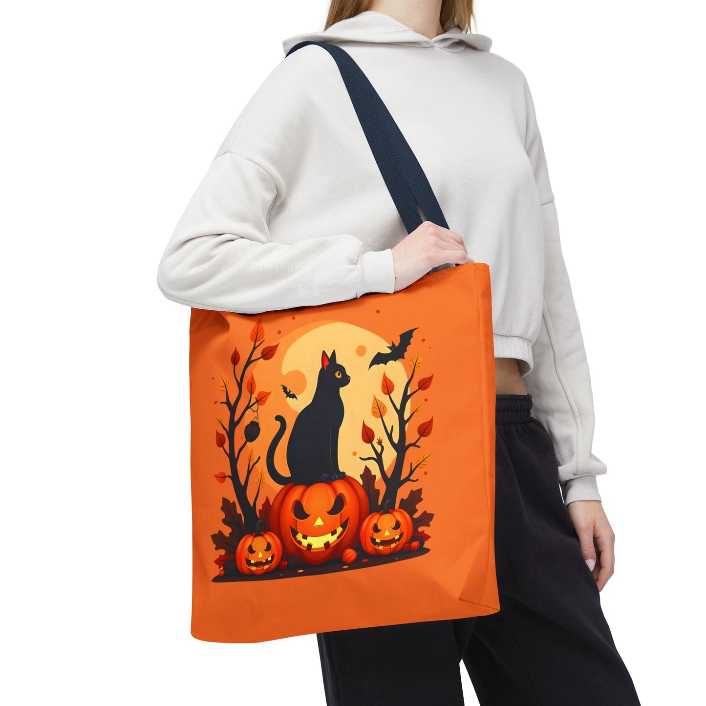 Halloween Cat Tote Bag | Spooky Halloween Accessory, Trick or Treat, Gift for Cat Lovers, Fall Fashion Must-Have, Pumpkin Decor