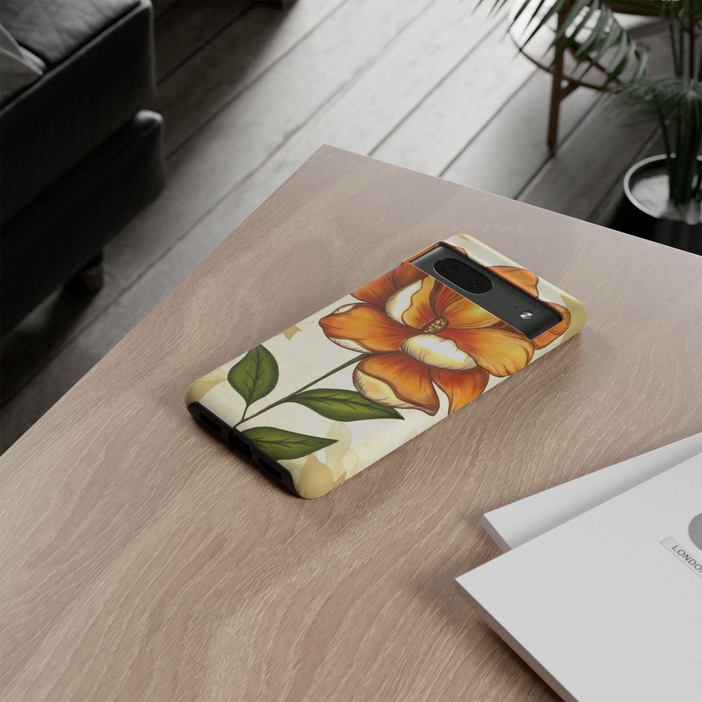 Floral Phone Case with Orange Flower Design, Tough Phone Cover, Floral Gift, Stylish Tech Accessory, Nature Lovers, Spring Vibes