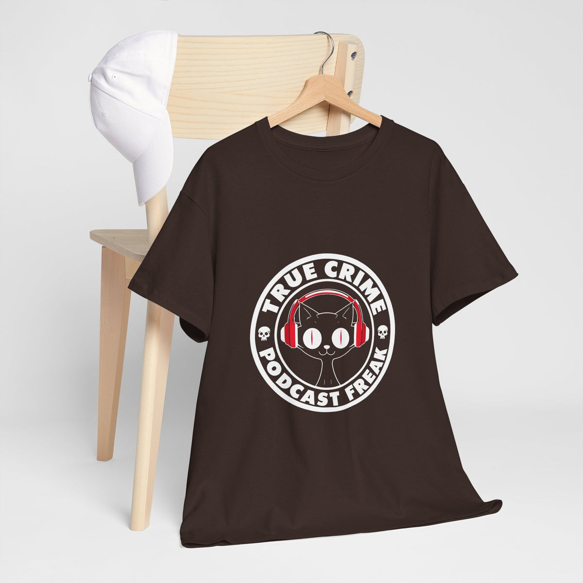 True Crime Podcast Tee — Cat with Headphones Logo