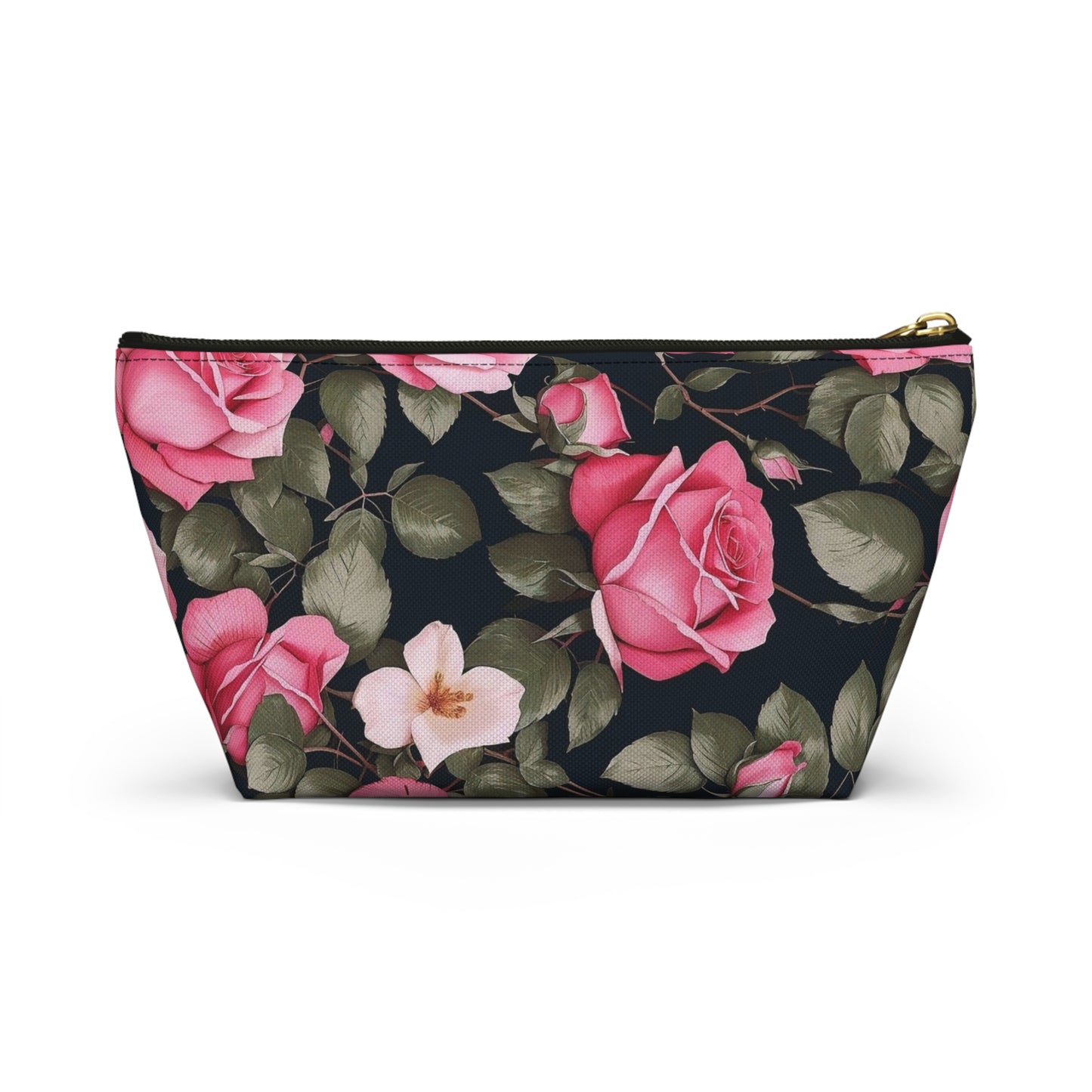 Floral Accessory Pouch, Pink Rose Makeup Bag, Travel Toiletry Case, Elegant Flower Pouch, Gift for Her