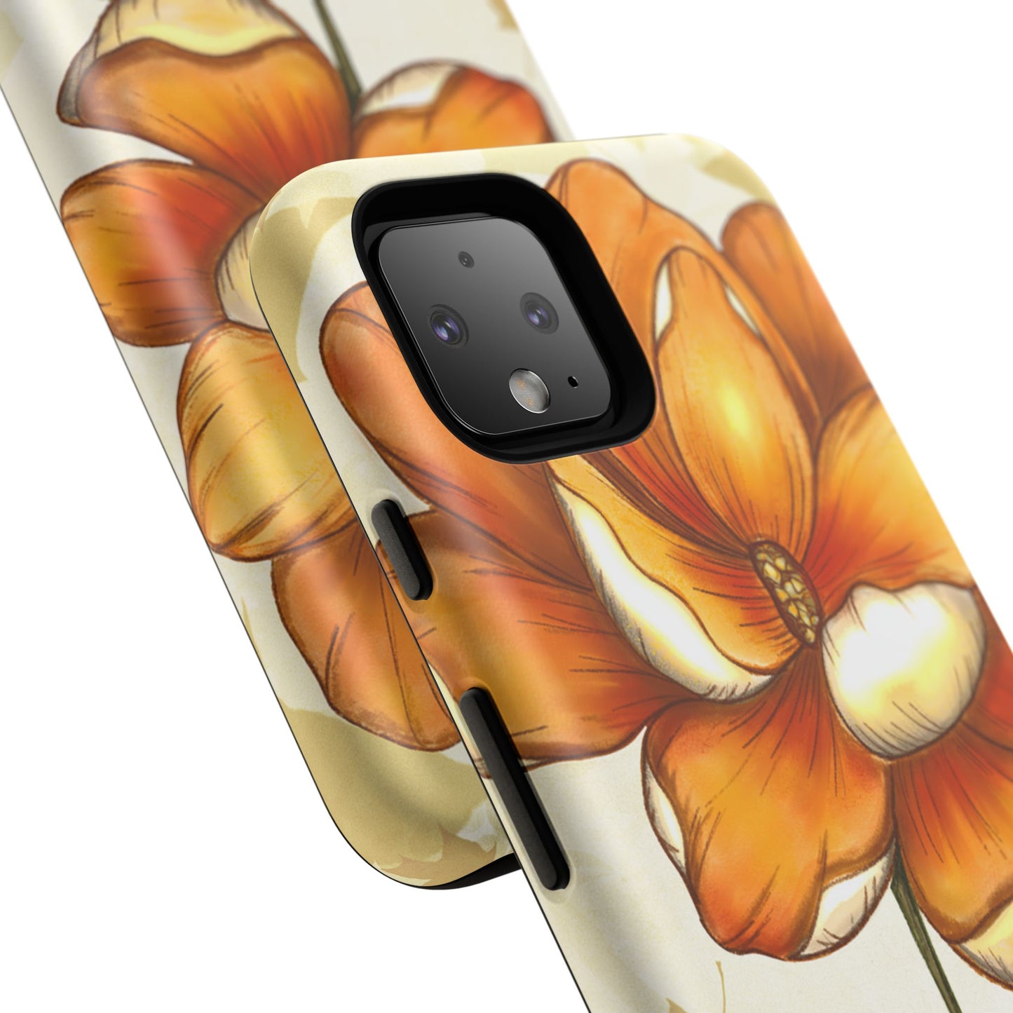 Floral Phone Case with Orange Flower Design, Tough Phone Cover, Floral Gift, Stylish Tech Accessory, Nature Lovers, Spring Vibes