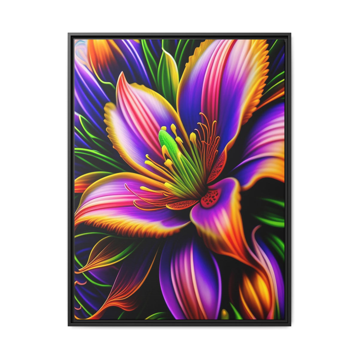 Vibrant Neon Floral Matte Canvas Print — Framed Wall Art