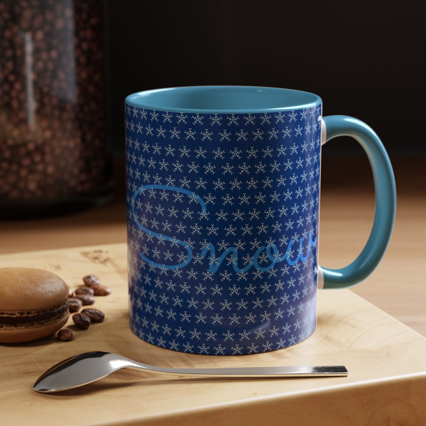 Snowy Night Accent Coffee Mug - Cozy Winter Drinkware, Seasonal Gifts, Holiday Décor, Comfortable Sipping, Blue Design