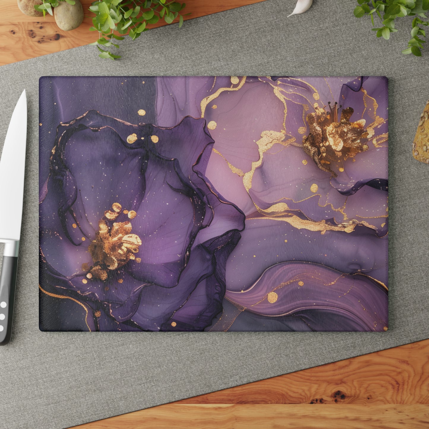 Floral Art Glass Cutting Board, Elegant Kitchen Decor