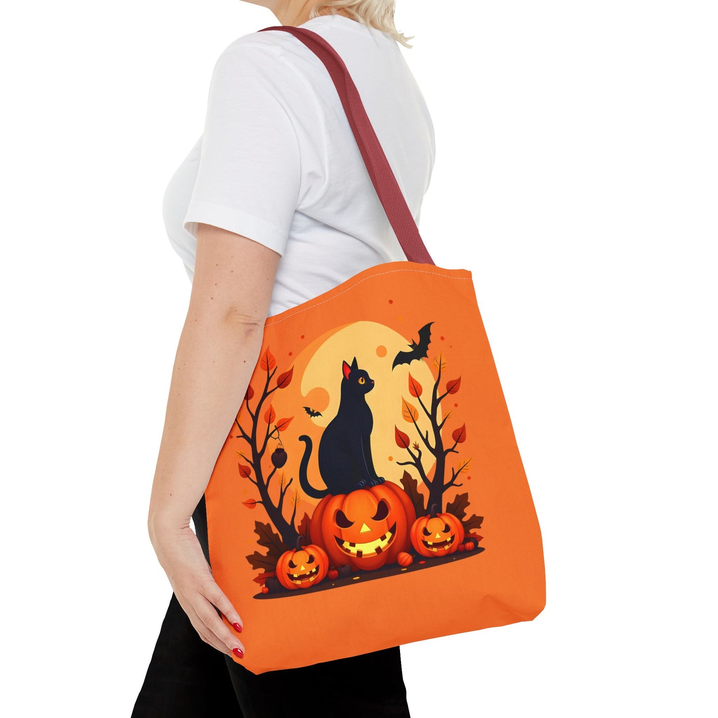 Halloween Cat Tote Bag | Spooky Halloween Accessory, Trick or Treat, Gift for Cat Lovers, Fall Fashion Must-Have, Pumpkin Decor