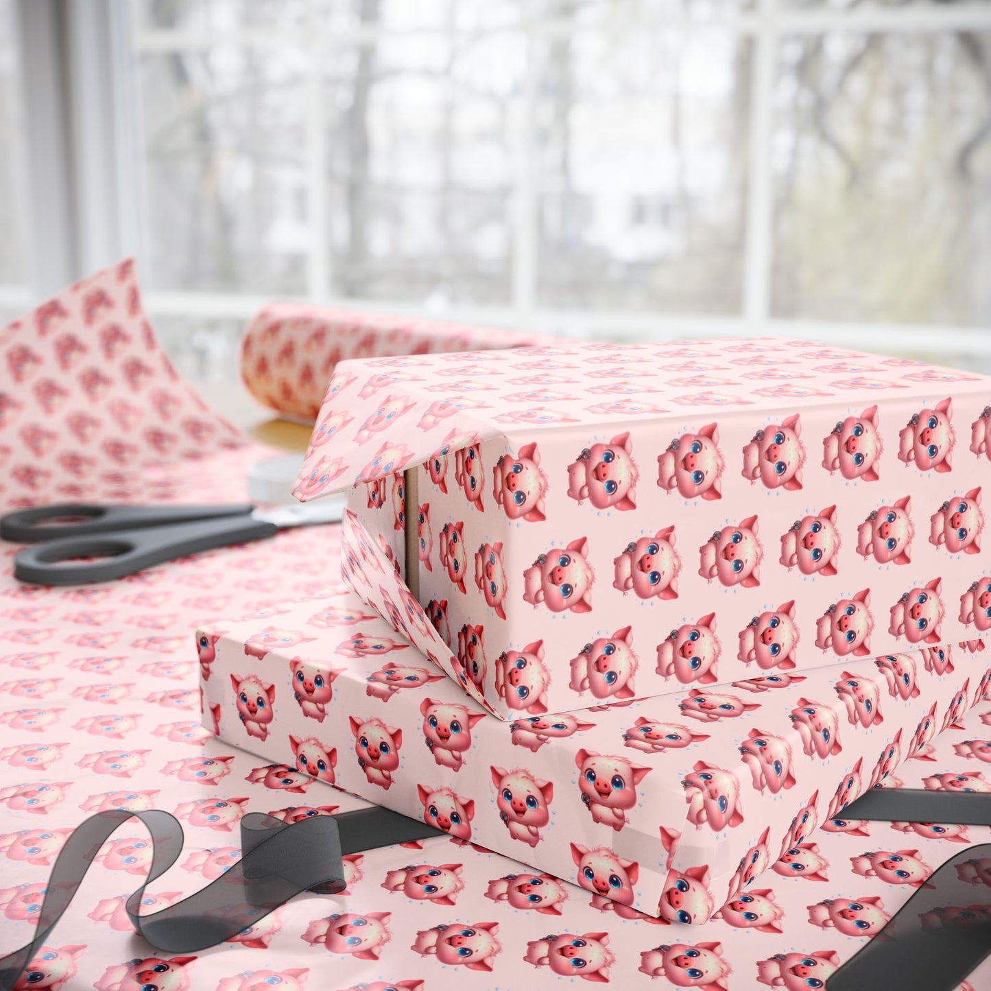 Cute Pig Pattern Wrapping Paper, Gift Wrap for Birthdays, Holidays, Baby Showers, Party Decor, Craft Projects