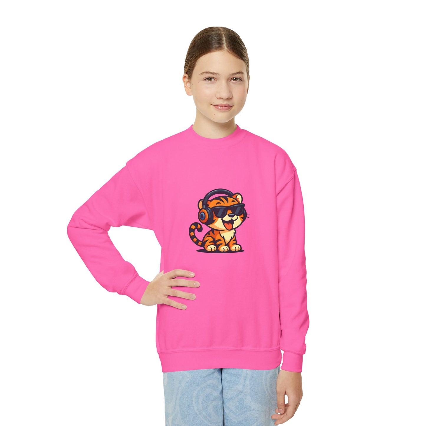 Cool Tiger Youth Crewneck Sweatshirt, Cute Animal Apparel, Teen Style, Gift for Kids, Casual Wear