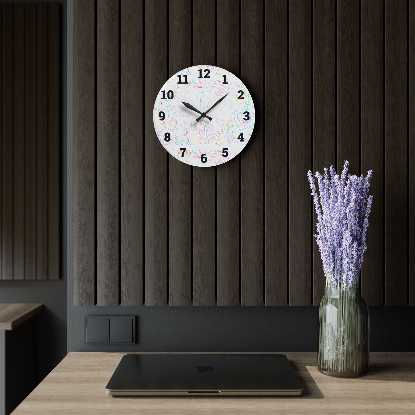 Whimsical Acrylic Wall Clock - Love You Decor, Heart Design, Gift for Her,