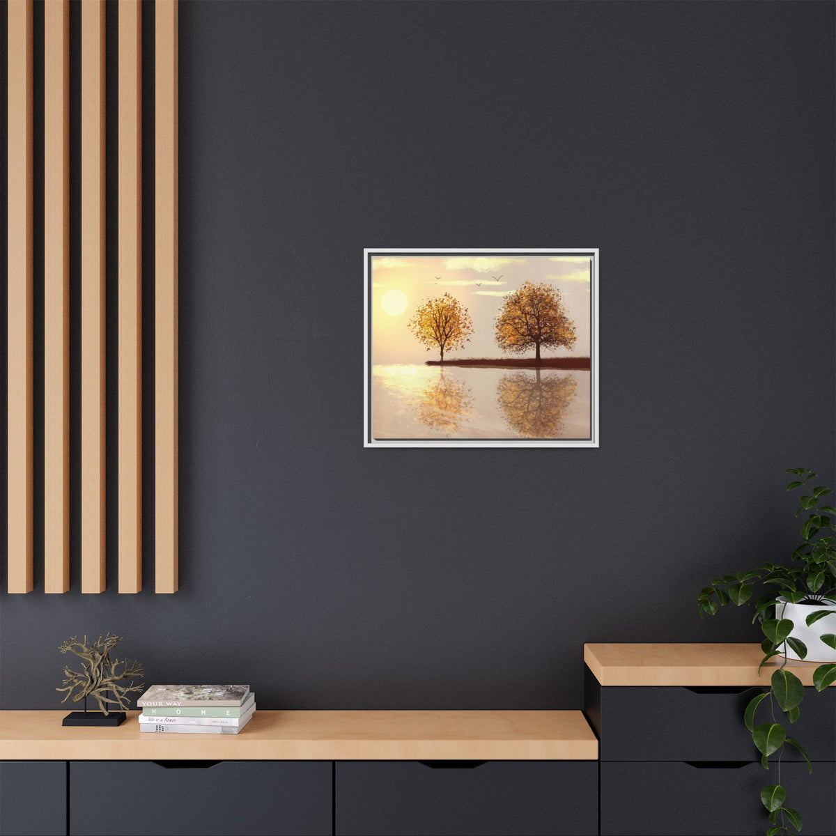 Framed Matte Canvas Wall Art — Golden Autumn Trees Reflection