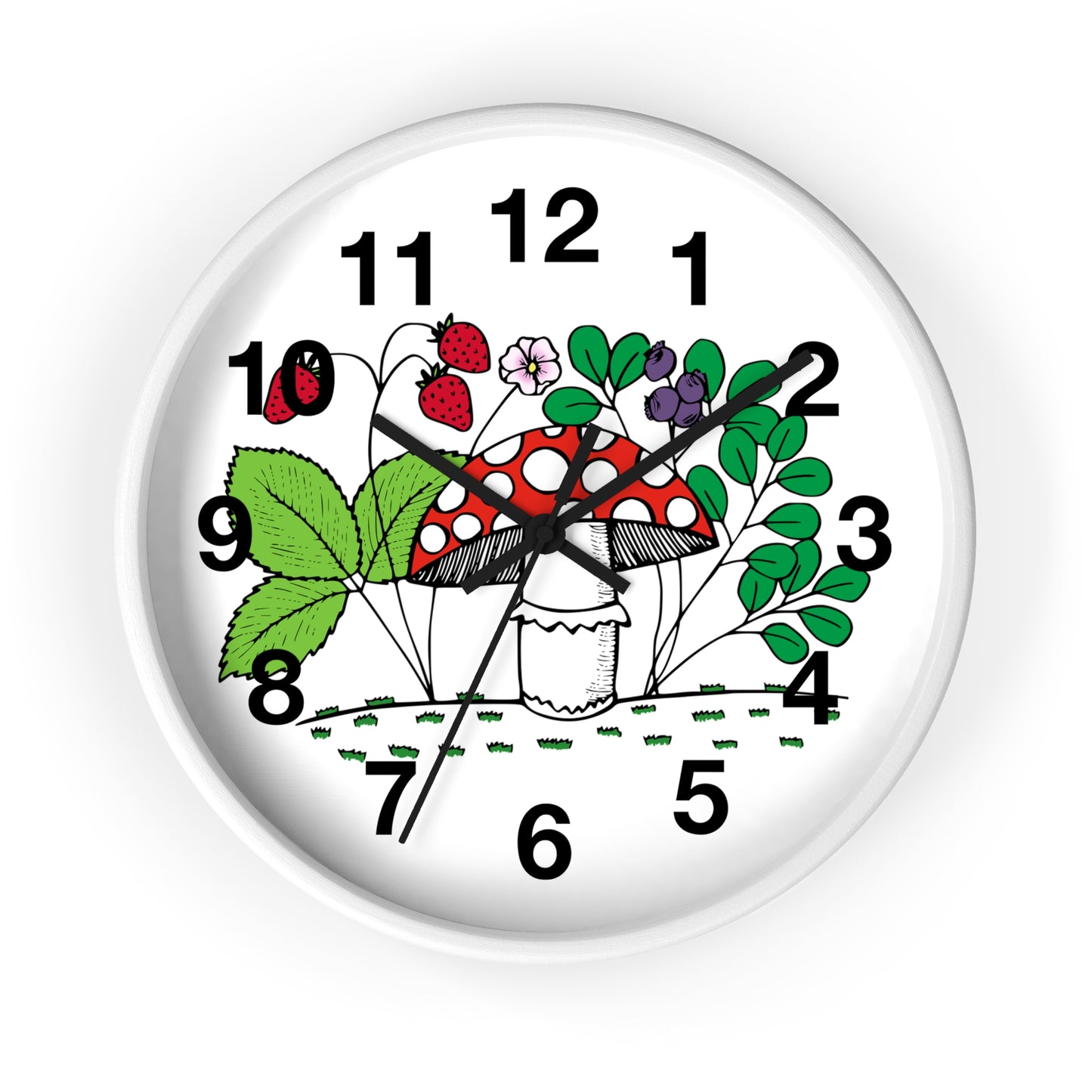 Charming Nature-Inspired Wall Clock with Mushroom and Berries, Home Decor, Rustic Clock, Gift for Nature Lovers, Boho Wall Art