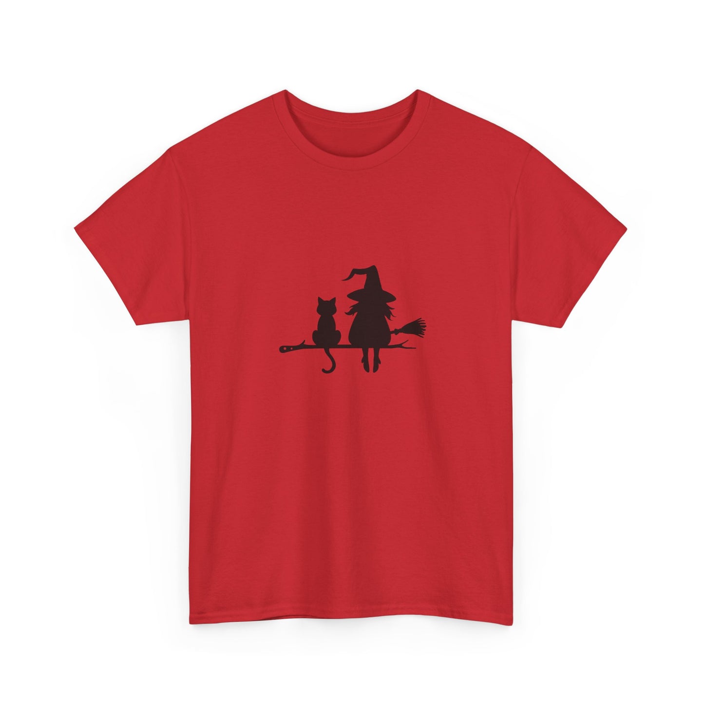 Witch and Cat Tee | Spooky Unisex Shirt for Halloween | Cute Witchwear for Cat Lovers | Fall Wardrobe Essential | Gift for Magical Friends