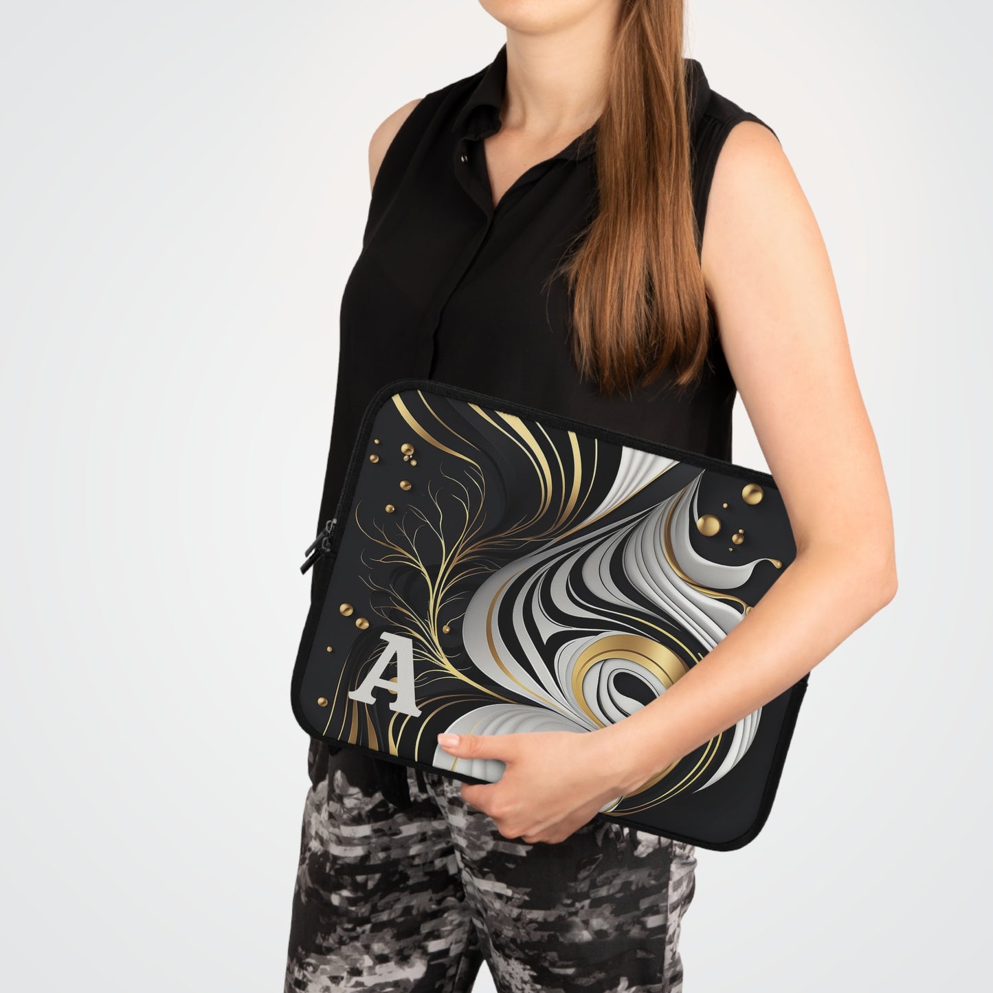 Elegant Personalized Laptop Sleeve, Art-Inspired Tech Case, Gift for Students, Professionals, Custom Monogram Sleeve, Stylish Gadget Cover