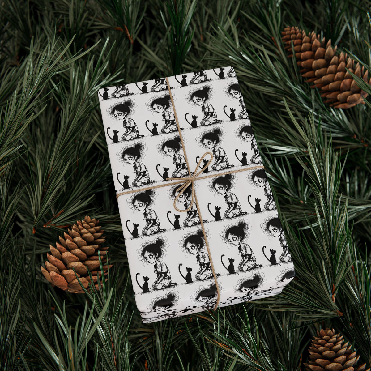 Wrapping Paper Roll — Black & White Repeating Eye Pattern