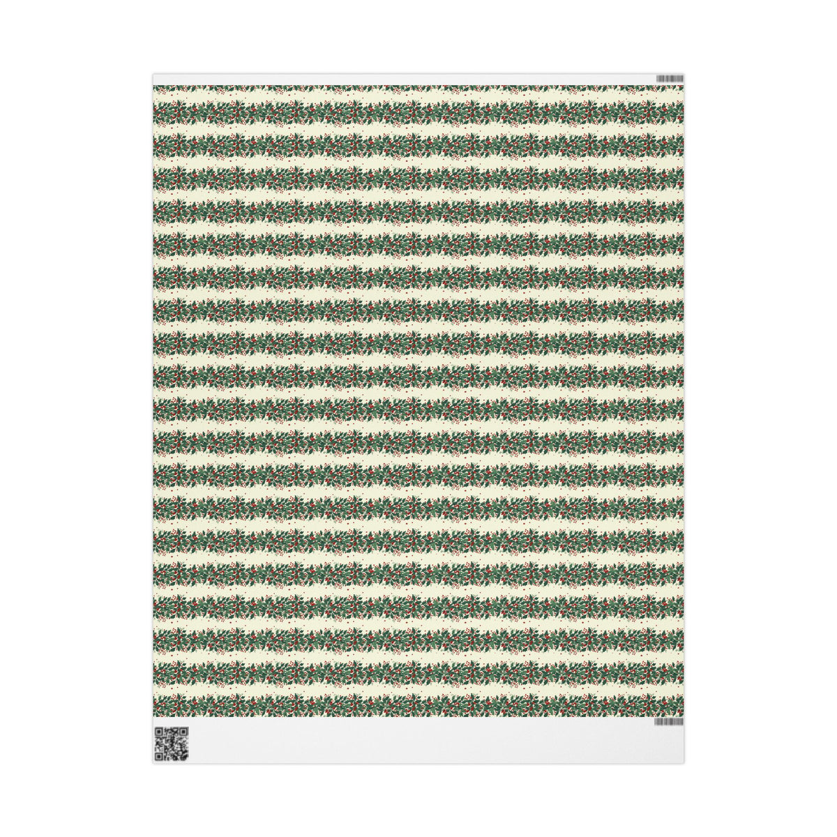 Holiday Pine Sprig Wrapping Paper Roll — Festive Green & Red Gift Wrap