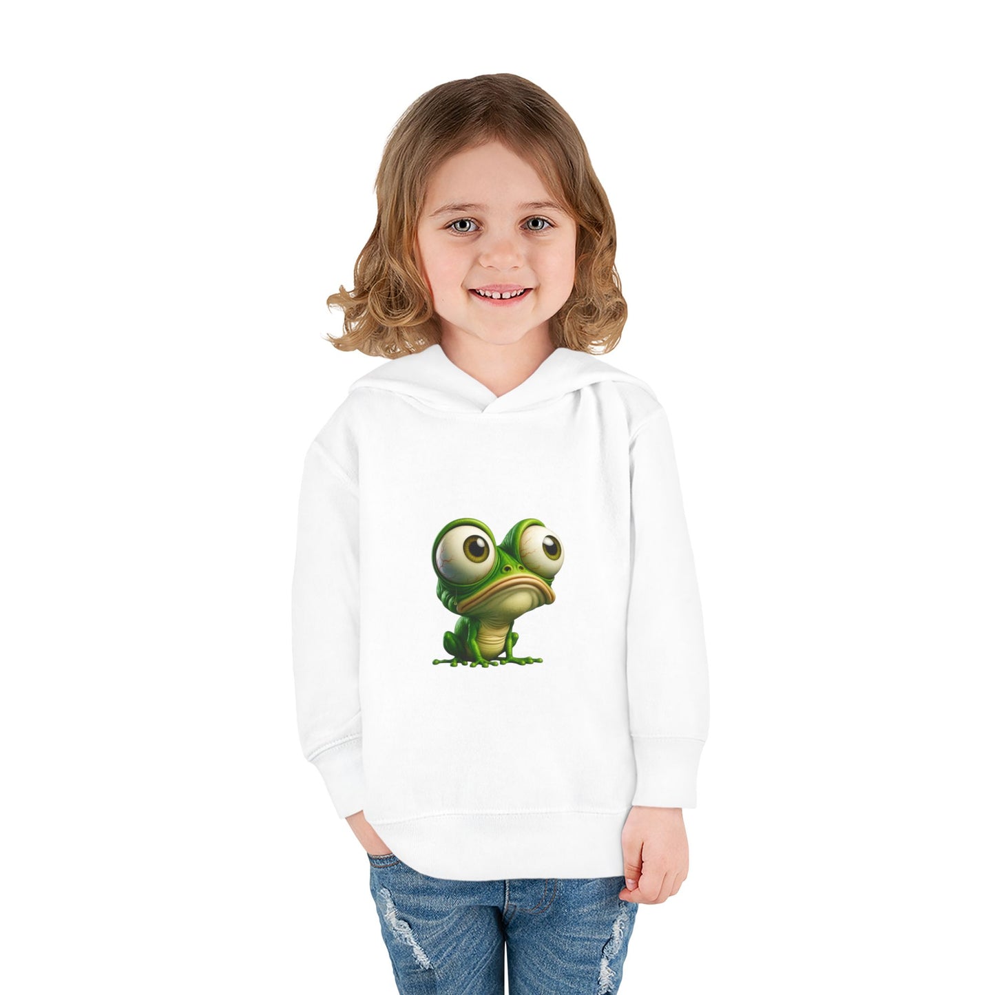 Whimsical Toddler Frog Pullover Hoodie, Cute Kids Fleece Sweater, Playful Toddler Clothing, Children's Gift, Animal Lover Apparel