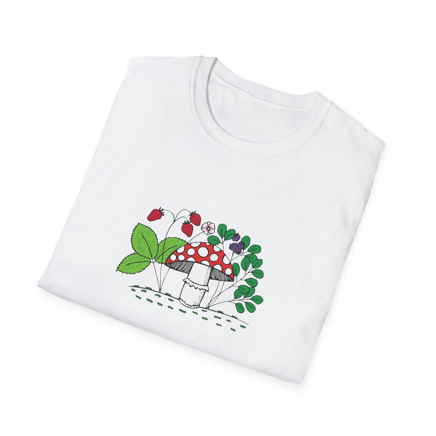 Whimsical Mushroom T-Shirt for Nature Lovers, Casual Tees, Gift for Gardeners, Unisex Softstyle Shirt, Eco-Friendly Apparel