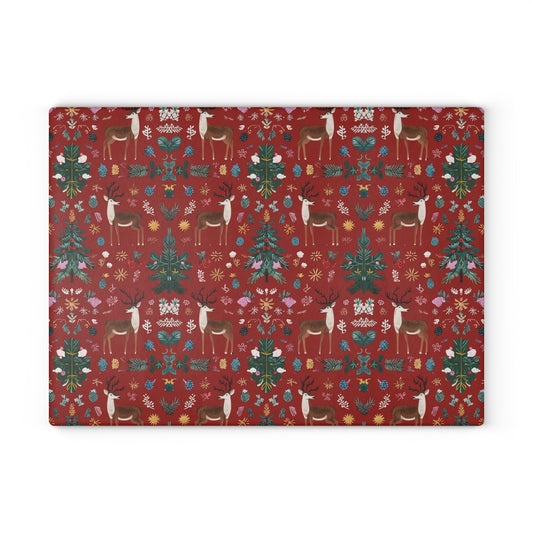 Christmas Reindeer Glass Cutting Board — Festive Holiday Kitchen Decor