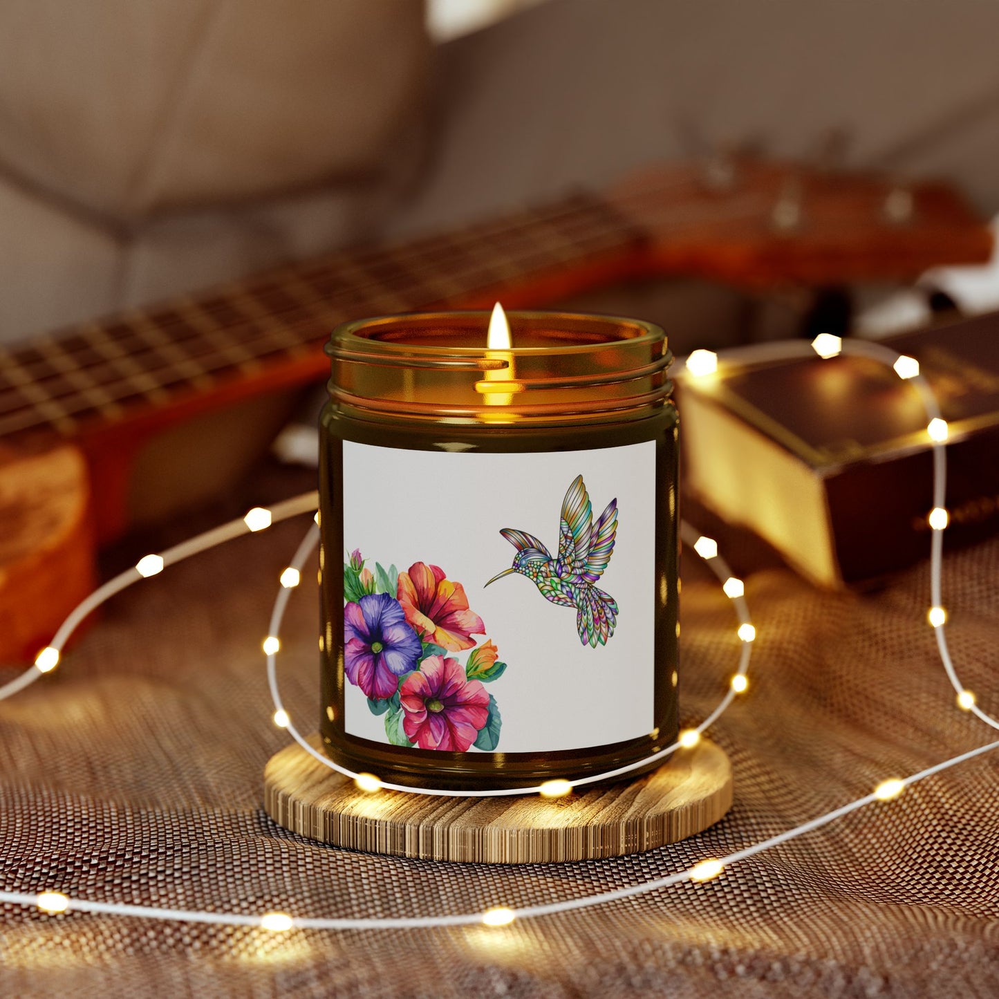 Scented Candles - Tropical Essence, Floral & Hummingbird Design, Relaxation Gift, Home Decor, Aromatherapy