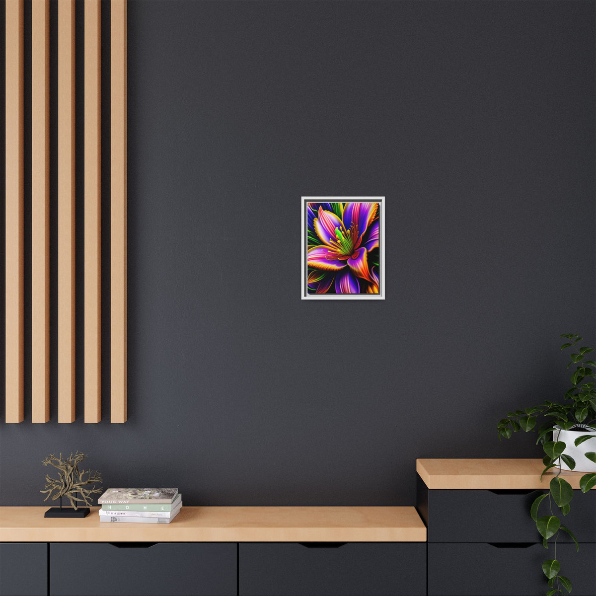 Vibrant Neon Floral Matte Canvas Print — Framed Wall Art