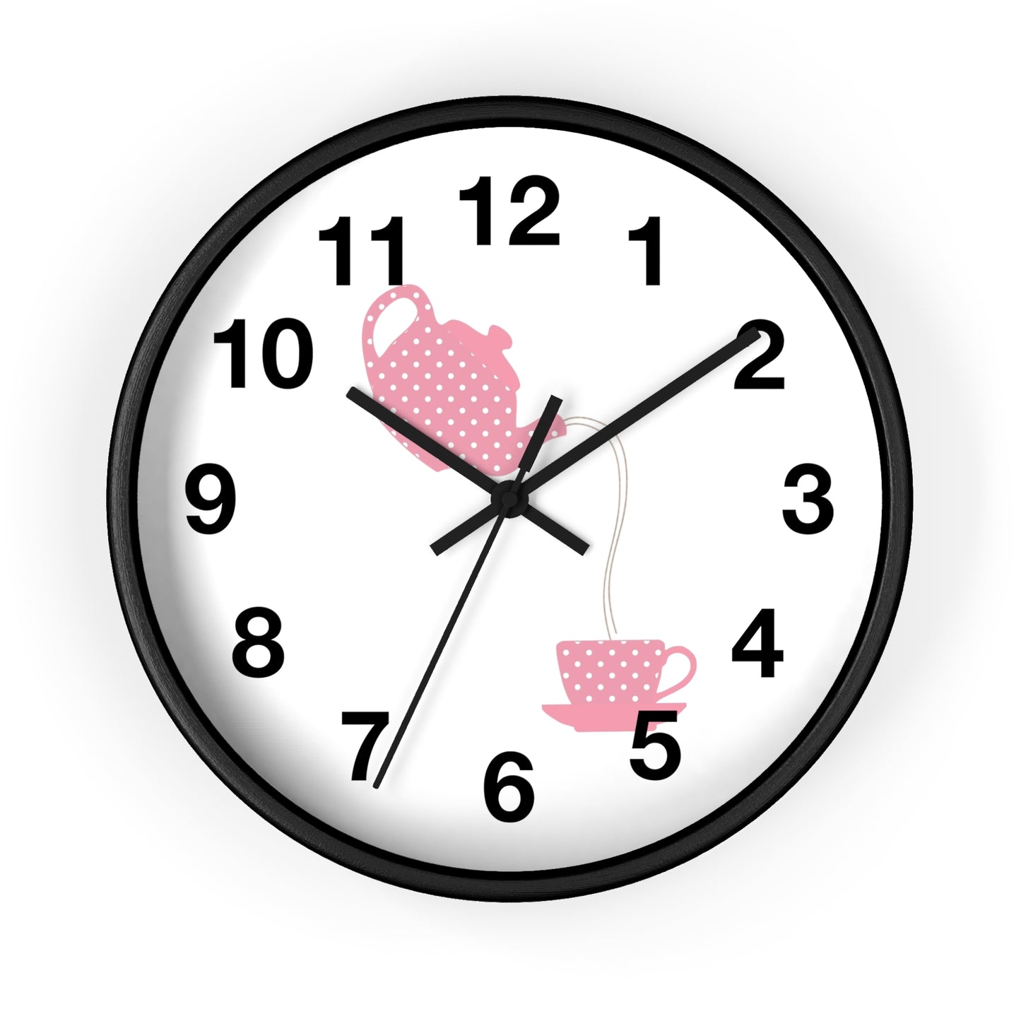 Charming Teapot Wall Clock, Home Decor, Kitchen Gift, Cute Coffee Time, Tea Lover's Gift, Pink Polka Dot Design