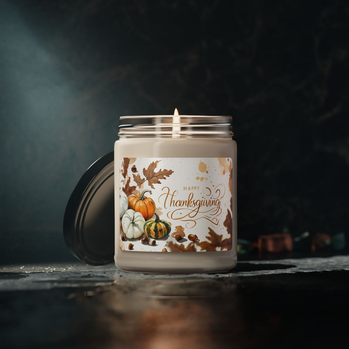 Thanksgiving Scented Soy Candle - 9oz Fall Pumpkin & Autumn Leaves Jar Candle